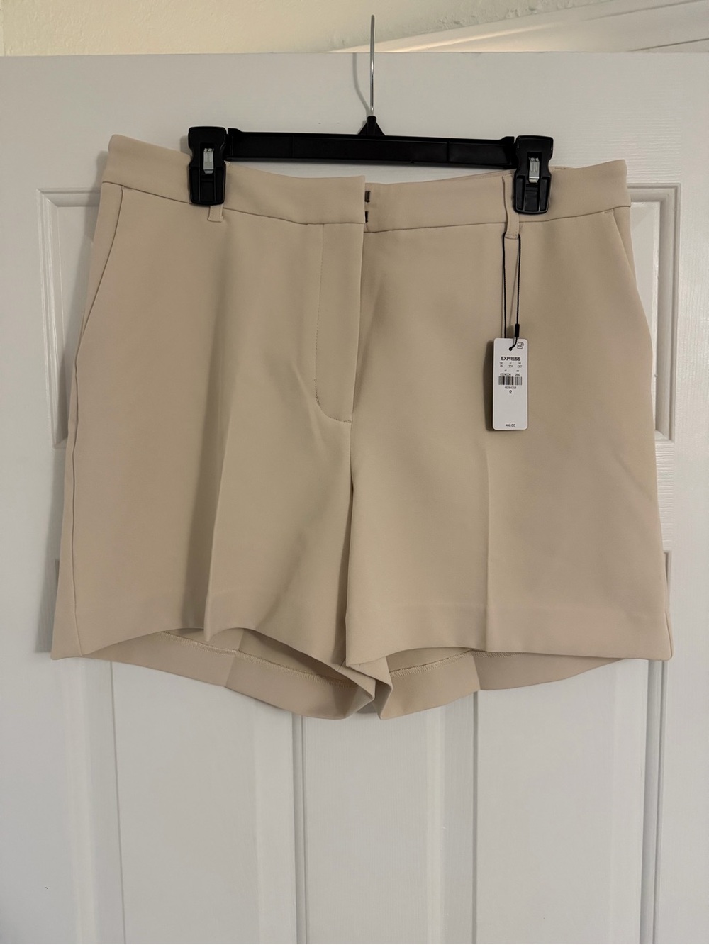 Express High-Waist Cream Tailored Shorts